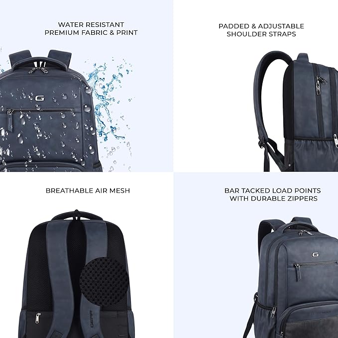 Gear Heritage 19"/30L Anti Theft Faux leather Large Water Resistant Laptop Backpack/Casual Backpack/Daypack/Travel Backpack/College Bag For Men/Women (Navy Blue) - Image 3