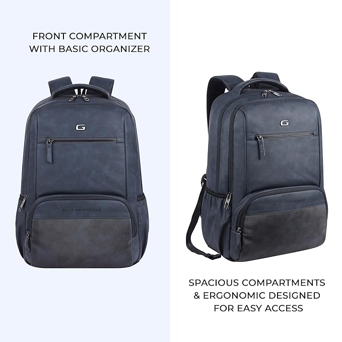 Gear Heritage 19"/30L Anti Theft Faux leather Large Water Resistant Laptop Backpack/Casual Backpack/Daypack/Travel Backpack/College Bag For Men/Women (Navy Blue) - Image 4