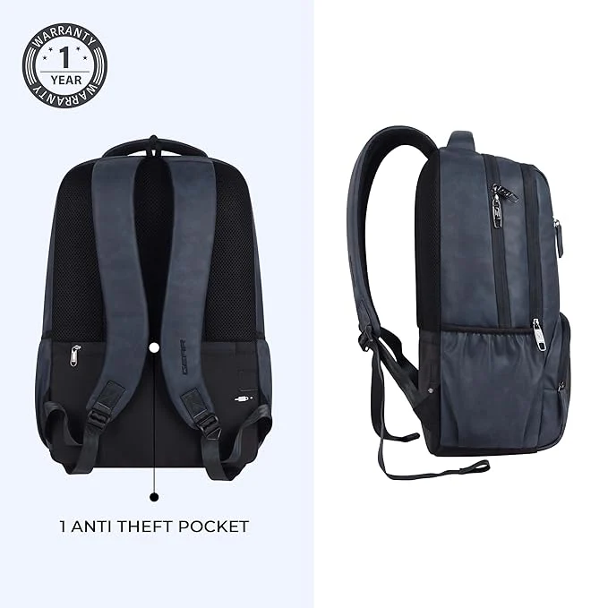 Gear Heritage 19"/30L Anti Theft Faux leather Large Water Resistant Laptop Backpack/Casual Backpack/Daypack/Travel Backpack/College Bag For Men/Women (Navy Blue) - Image 5