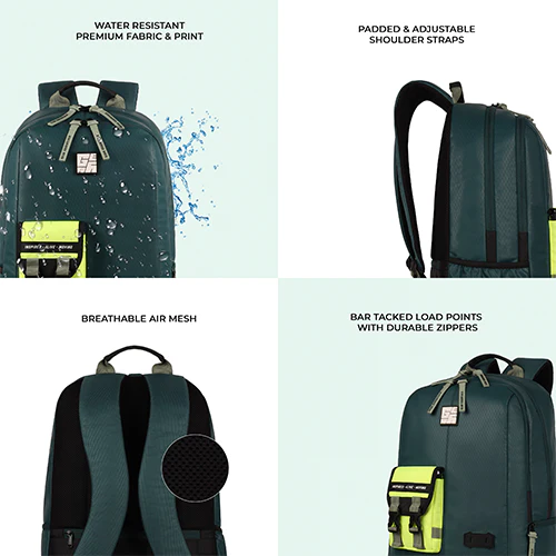 Hipster 31L anti theft water resistant backpack (Teal-Fl. Green) - Image 11