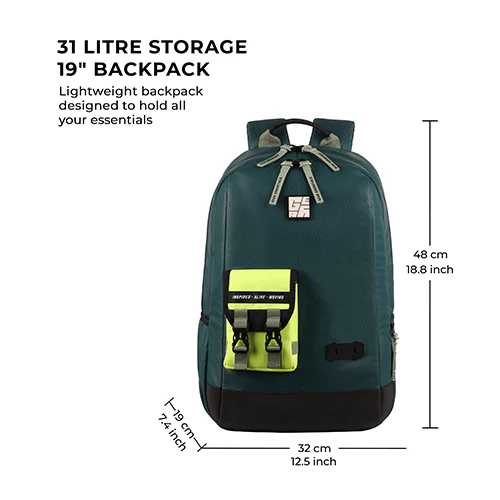 Hipster 31L anti theft water resistant backpack (Teal-Fl. Green) - Image 6