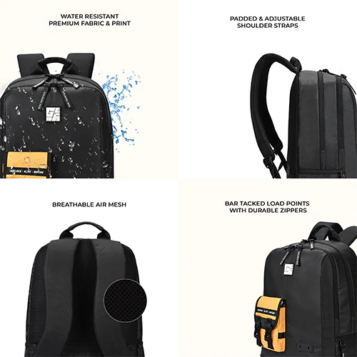 Hipster 31L anti theft water resistant backpack (Black-Yellow) - Image 11