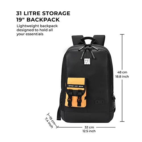 Hipster 31L anti theft water resistant backpack (Black-Yellow) - Image 6