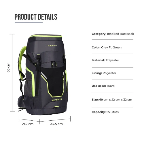 INSPIRED RUCKSACK 55L (GREY FL. GREEN) - Image 3