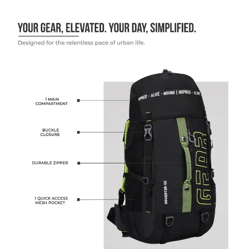 NAVIGATOR RUCKSACK 55L (BLACK - GREEN) - Image 4