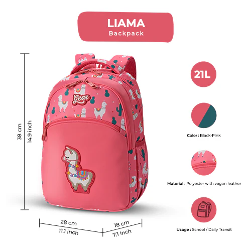 Llama Backpack 15 Inch (Pink-Green) - Image 2