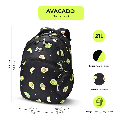 Avocado Backpack 15 Inch (Black-Green) - Image 3