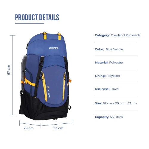 OVERLAND RUCKSACK 55L (BLUE YELLOW) - Image 3