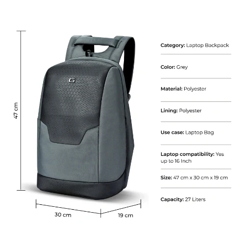Gear NG Future 18"/27L Large Anti-Theft Faux Leather Water Resistant Laptop Backpack | Casual Backpack | Daypack | Travel Backpack | College Bag For Men/Women (Grey) - Image 2
