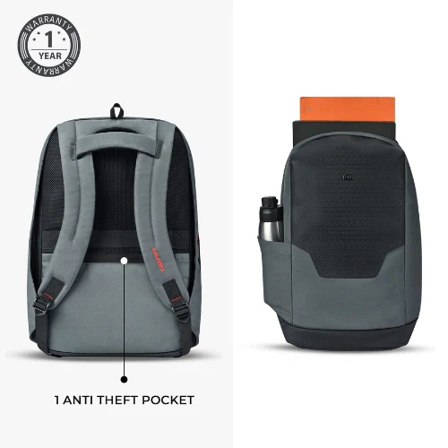 Gear NG Future 18"/27L Large Anti-Theft Faux Leather Water Resistant Laptop Backpack | Casual Backpack | Daypack | Travel Backpack | College Bag For Men/Women (Grey) - Image 6