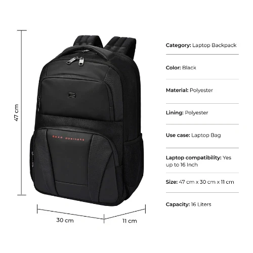 Gear NG Fortuner Business 18"/16L Medium Anti Theft Water Resistant Laptop Backpack/Casual Backpack/Daypack/Travel Backpack/College Bag For Men/Women (Black) - Image 2