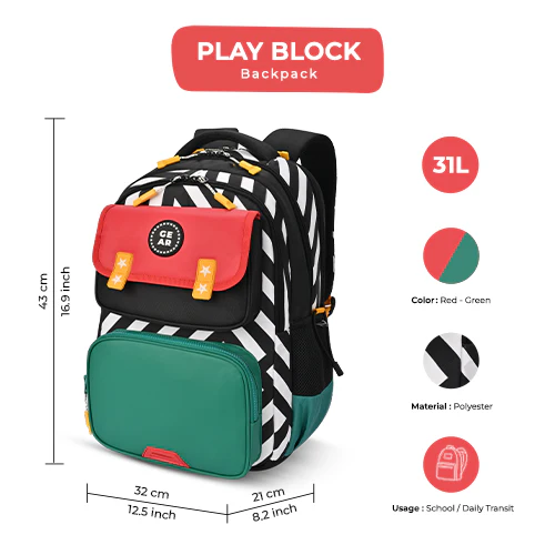 Play Block Backpack 17 Inch (Red-Green) - Image 2