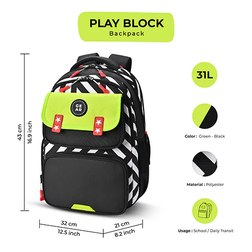 Play Block Backpack 17 Inch (Green-Black) - Image 8