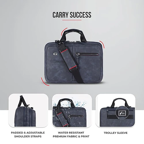 Professional leather laptop briefcase - 10L (Navy) - Image 5
