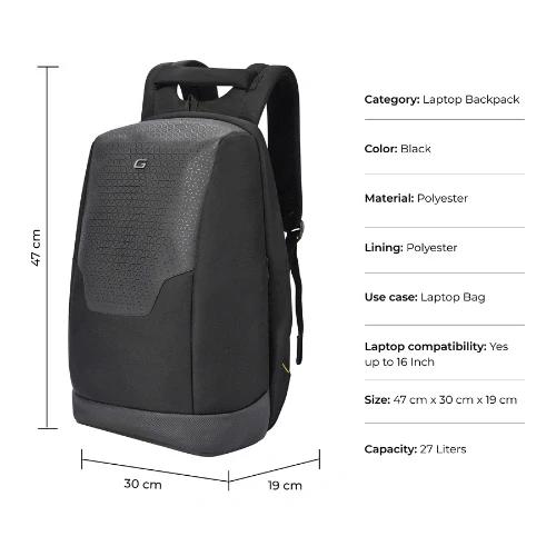 Gear NG Future 18"/27L Large Anti-Theft Faux Leather Water Resistant Laptop Backpack | Casual Backpack | Daypack | Travel Backpack | College Bag For Men/Women (Black) - Image 2