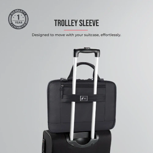 Professional leather laptop briefcase XL 16L (Black - Red) - Image 6