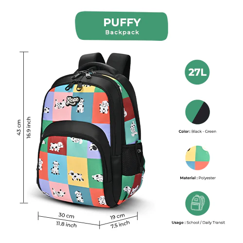 Puffy Backpack 17 Inch (Black-Green) - Image 2