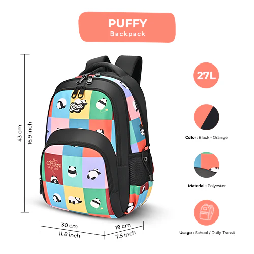 Puffy Backpack 17 Inch (Black-Orange) - Image 2
