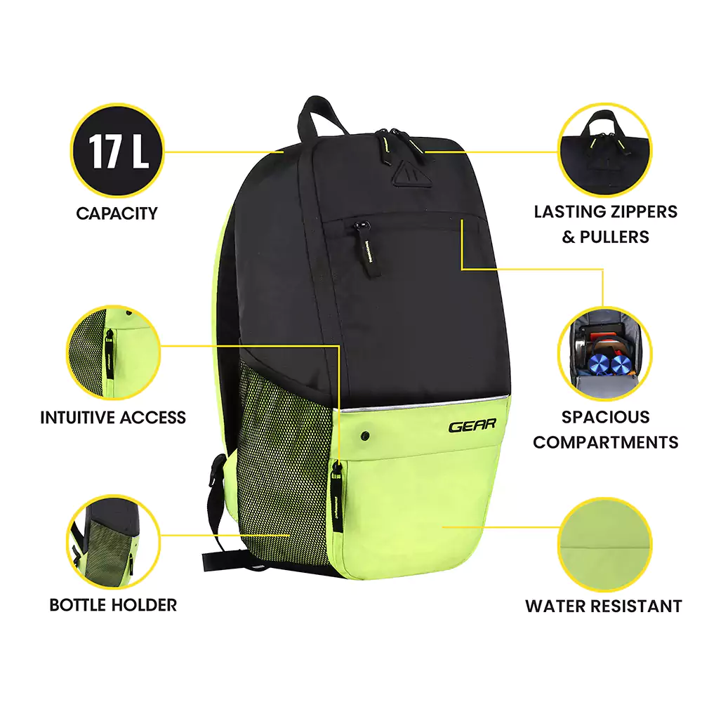 Superior XL 17L Backpack with Shoe Pocket (Black-Fluroscent Green) - Image 12
