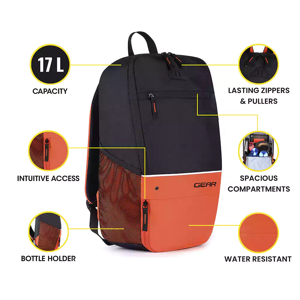 Superior XL 17L Backpack with Shoe Pocket (Black-Orange) - Image 11