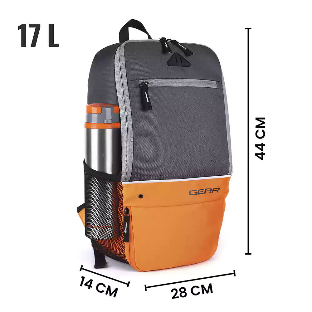 Superior XL 17L Backpack with Shoe Pocket (Grey-Orange) - Image 3