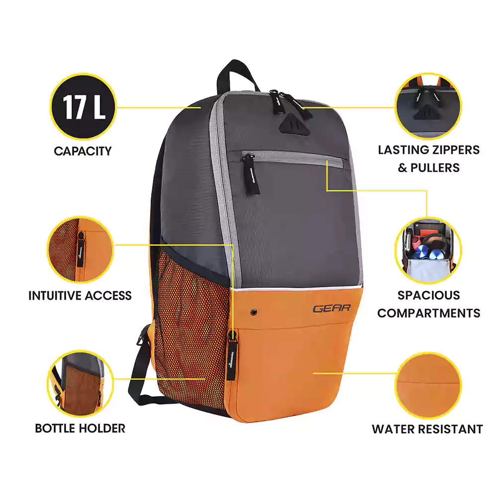 Superior XL 17L Backpack with Shoe Pocket (Grey-Orange) - Image 4