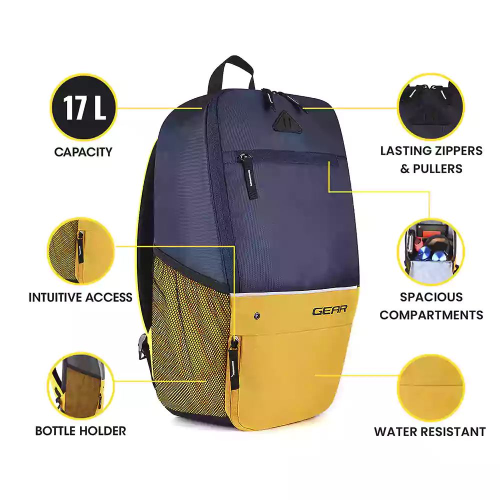 Superior XL 17L Backpack with Shoe Pocket (Navy-Yellow) - Image 8