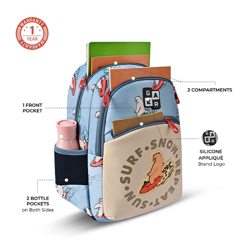 Bear Backpack 15 Inch (Sky Blue-Orange) - Image 2
