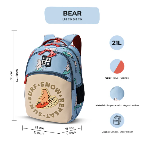 Bear Backpack 15 Inch (Sky Blue-Orange) - Image 8