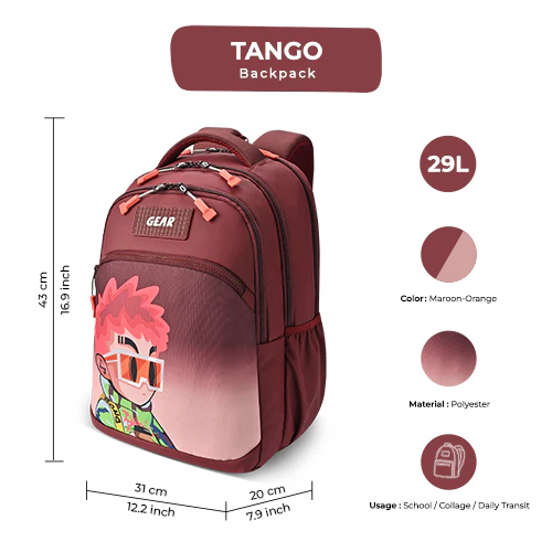 Tango Backpack 17 Inch (Maroon-Orange) - Image 3