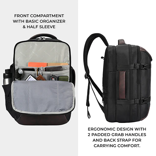Gear Turbo 4 19"/40L Anti Theft Large Water Resistant Laptop Backpack with Raincover/Casual Backpack/Daypack/Travel Backpack/College Bag For Men/Women(Black-Brown) - Image 6