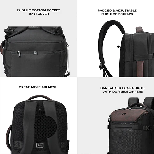 Gear Turbo 4 19"/40L Anti Theft Large Water Resistant Laptop Backpack with Raincover/Casual Backpack/Daypack/Travel Backpack/College Bag For Men/Women(Black-Brown) - Image 9