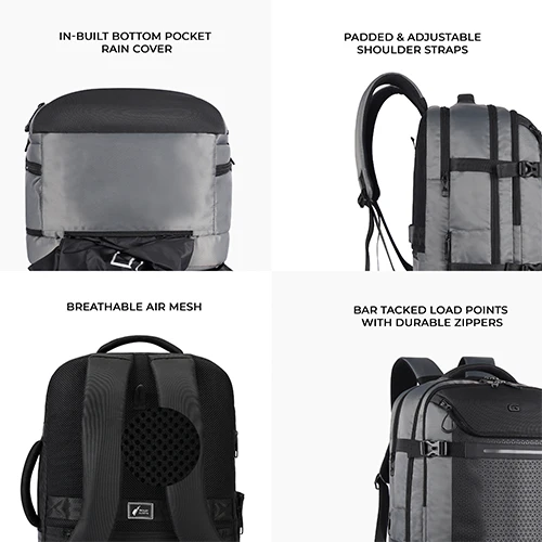 Gear Turbo 4 19"/40L Anti Theft Large Water Resistant Laptop Backpack with Raincover/Casual Backpack/Daypack/Travel Backpack/College Bag For Men/Women(Grey-Black) - Image 10