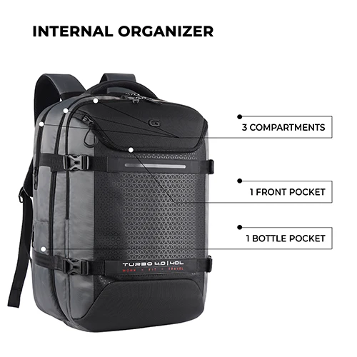 Gear Turbo 4 19"/40L Anti Theft Large Water Resistant Laptop Backpack with Raincover/Casual Backpack/Daypack/Travel Backpack/College Bag For Men/Women(Grey-Black) - Image 5