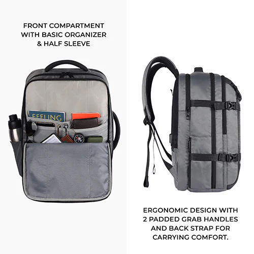 Gear Turbo 4 19"/40L Anti Theft Large Water Resistant Laptop Backpack with Raincover/Casual Backpack/Daypack/Travel Backpack/College Bag For Men/Women(Grey-Black) - Image 8