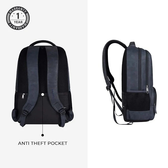 Gear Vault 19"/30L Anti Theft Faux leather Large Water Resistant Laptop Backpack/Casual Backpack/Daypack/Travel Backpack/College Bag For Men/Women (Navy Blue) - Image 3
