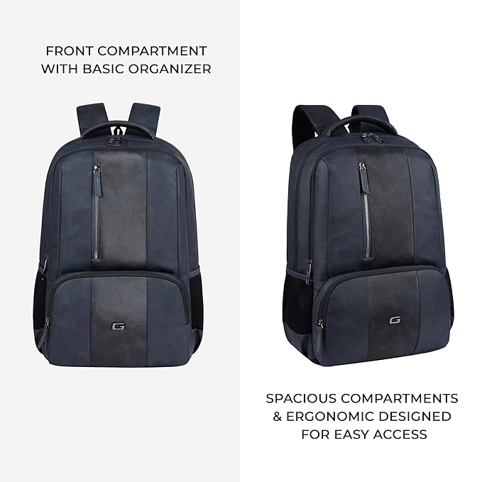 Gear Vault 19"/30L Anti Theft Faux leather Large Water Resistant Laptop Backpack/Casual Backpack/Daypack/Travel Backpack/College Bag For Men/Women (Navy Blue) - Image 5