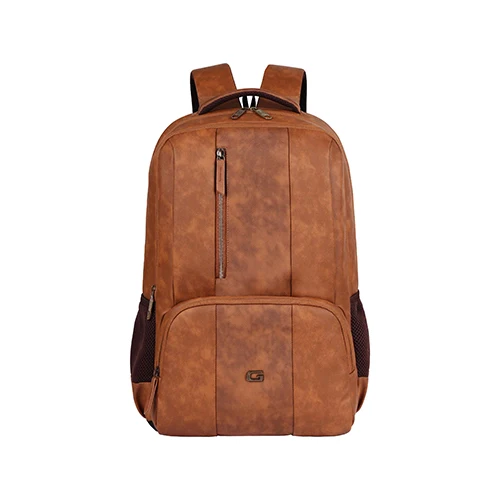 Gear Vault 19"/30L Anti Theft Faux leather Large Water Resistant Laptop Backpack/Casual Backpack/Daypack/Travel Backpack/College Bag For Men/Women (Tan)