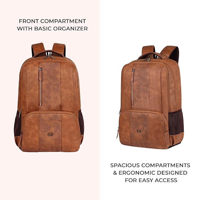 Gear Vault 19"/30L Anti Theft Faux leather Large Water Resistant Laptop Backpack/Casual Backpack/Daypack/Travel Backpack/College Bag For Men/Women (Tan) - Image 5