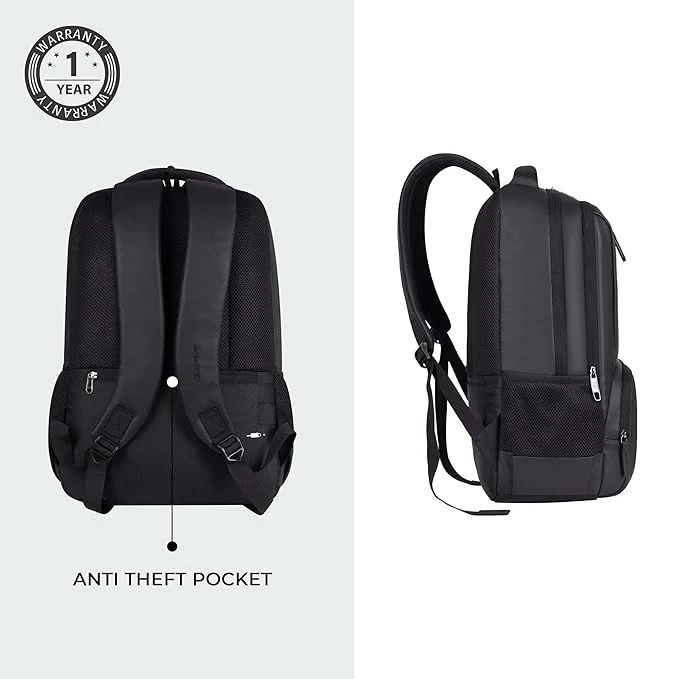 Gear Vault 19"/30L Anti Theft Faux leather Large Water Resistant Laptop Backpack/Casual Backpack/Daypack/Travel Backpack/College Bag For Men/Women (Black) - Image 3