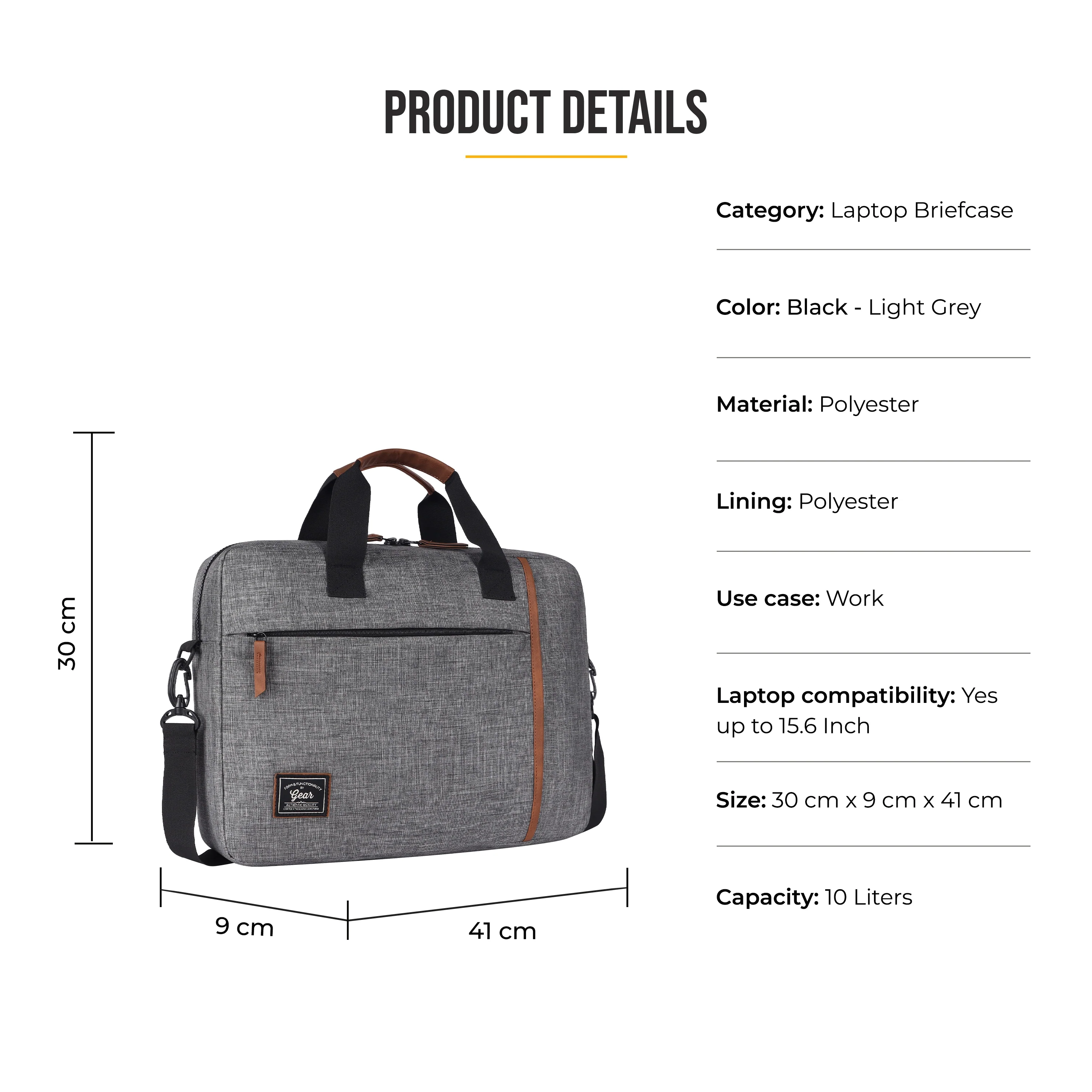Sleek laptop briefcase 10L (Light - Grey) - Image 3