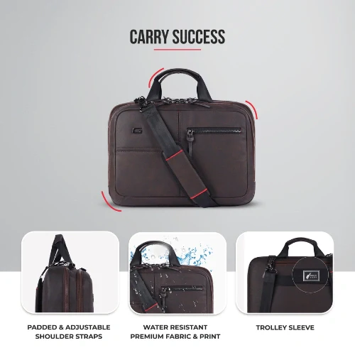 Professional leather laptop briefcase 10L (Brown) - Image 5