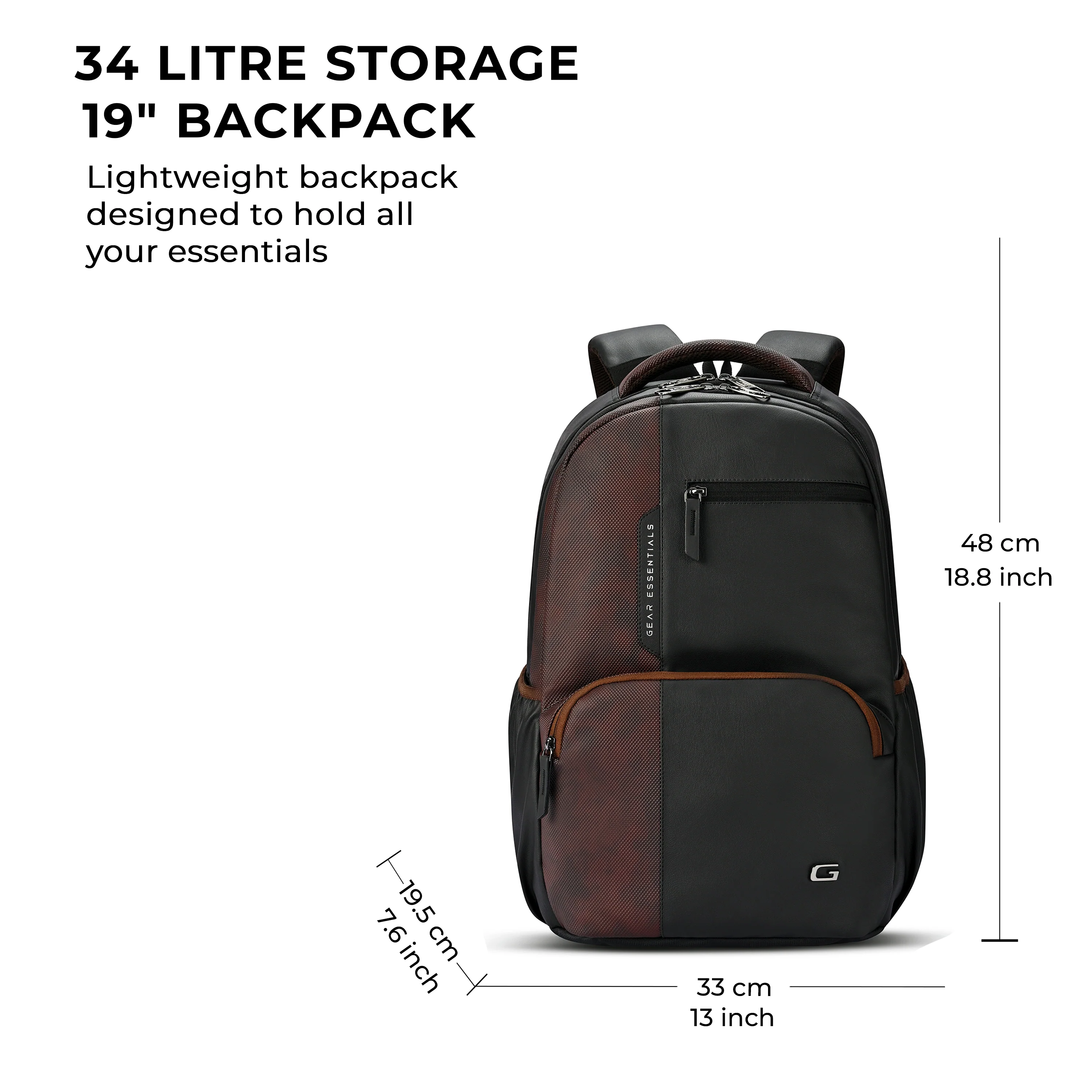 Gear Vintage 2 Faux Leather(Without Antitheft) 19"/34L Large Water Resistant Laptop Backpack/Casual Backpack/Daypack/Travel Backpack/College Bag For Men/Women(Black-Brown) - Image 3