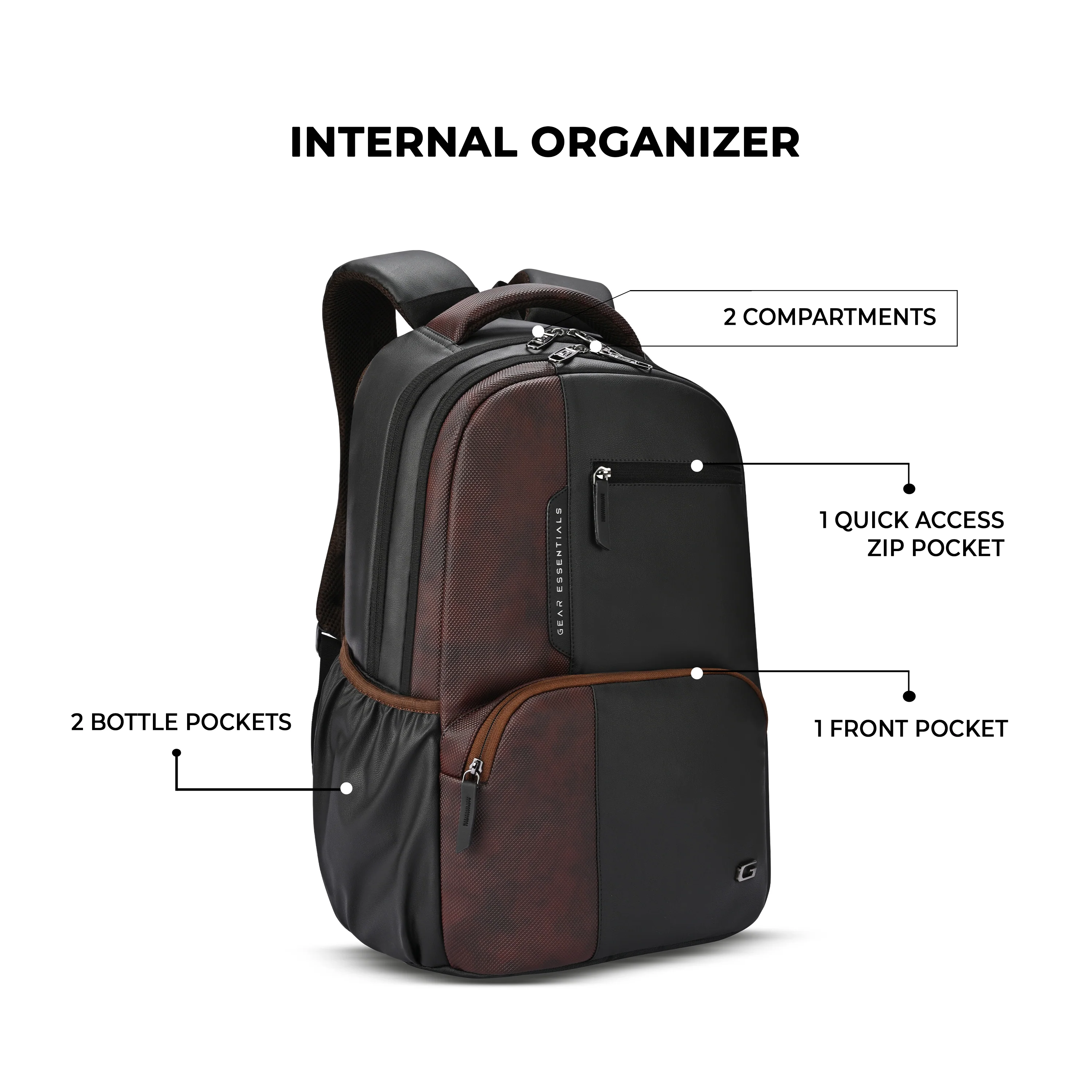 Gear Vintage 2 Faux Leather(Without Antitheft) 19"/34L Large Water Resistant Laptop Backpack/Casual Backpack/Daypack/Travel Backpack/College Bag For Men/Women(Black-Brown) - Image 4
