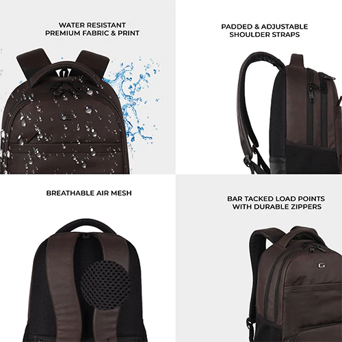Gear Vintage 2 18"/28L Large Anti Theft Faux Leather Water Resitant Laptop Backpack/Office Bag/ Casual Bag/Travel Backpack for Men/Women (Brown - Black) - Image 6