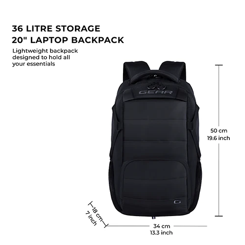 Gear Aspire 19”/30L Large Water Resistant Laptop Backpack | Casual Backpack | Daypack | Travel Backpack | College Bag For Men/Women (Black) - Image 4