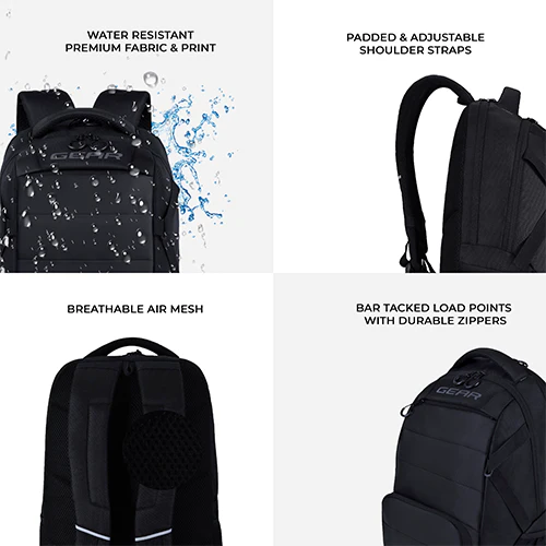 Gear Aspire 19”/30L Large Water Resistant Laptop Backpack | Casual Backpack | Daypack | Travel Backpack | College Bag For Men/Women (Black) - Image 8