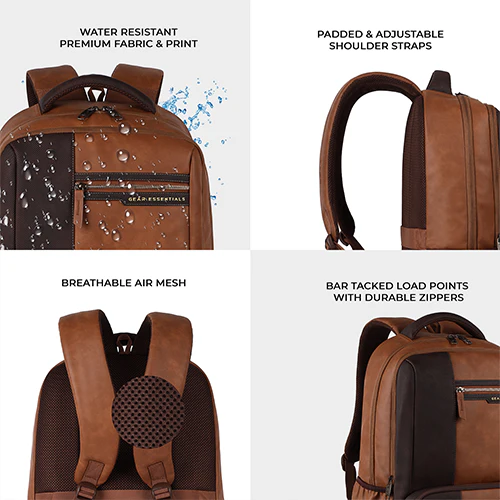 Gear Vintage 4 19"/29L anti theft faux leather Medium Water Resistant Laptop Backpack/Casual Backpack/Daypack/Travel Backpack/College Bag For Men/Women(Tan-Brown) - Image 4