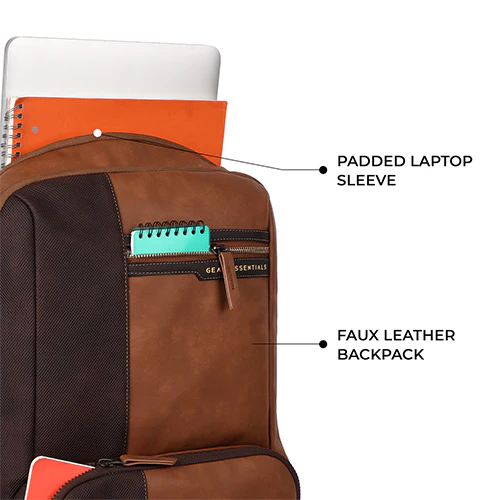 Gear Vintage 4 19"/29L anti theft faux leather Medium Water Resistant Laptop Backpack/Casual Backpack/Daypack/Travel Backpack/College Bag For Men/Women(Tan-Brown) - Image 5