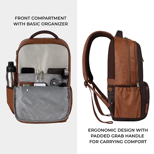 Gear Vintage 4 19"/29L anti theft faux leather Medium Water Resistant Laptop Backpack/Casual Backpack/Daypack/Travel Backpack/College Bag For Men/Women(Tan-Brown) - Image 6